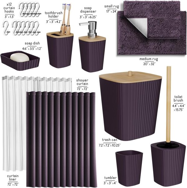 Clara Clark Bathroom Accessories Set - Bathroom Set, 20PC Bathroom Accessory Set, Black Shower Curtain Set, Toilet Brush, Trash Can & Soap Dispenser - Image 31