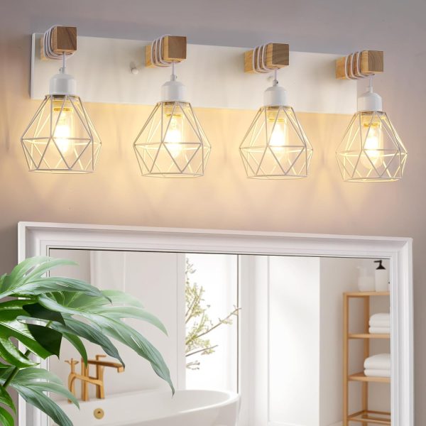 Farmhouse Bathroom Vanity Light Fixtures, 3-Light Wood Bathroom Light Fixtures Over Mirror, Rustic Sconces Wall Lighting with Elegant Metal Lampshade for Living Room, Bedroom, Hallway - Image 47