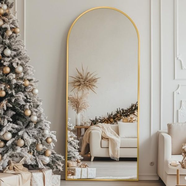 Full Length Mirror, 58"x19" Floor Mirror, Arch Floor Standing Mirror Freestanding Arch Full Body Mirror with Stand for Bedroom, Hanging Mounted Mirror for Living Room Cloakroom, Gold - Image 89