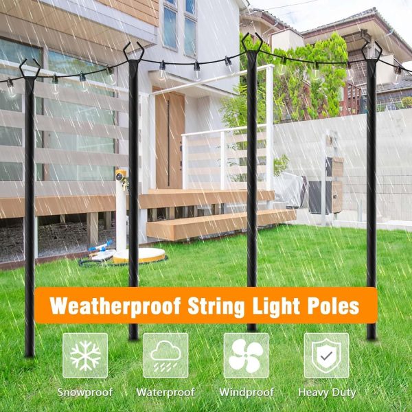 4 Pack String Light Poles,10 Ft Metal Poles with Fork for Outdoor String Lights,Outdoor Light Poles with Fork,Poles/Post/Stand for Outside,Patio,Deck,Backyard,Garden Wedding,Party - Image 6