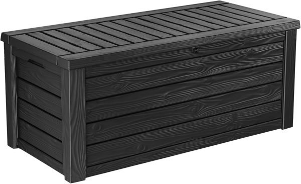 Keter Outdoor Storage Deck Box, 150 Gallon Resin Patio Bin & Bench, Wood Grain, Brown - Image 15