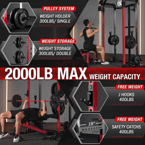 Mikolo Power Cage, 2000LB Squat Rack, Dual Pulley Cable Crossover System, Multi-function Free Weight Home Gym Workout Machine with Attachments - Image 12