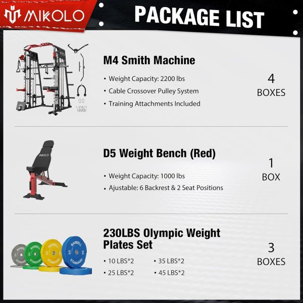 Mikolo Smith Machine, 2200lbs Squat Rack with LAT-Pull Down System & Cable Crossover Machine, Training Equipment with Leg Hold-Down Attachment, Garage & Home Gym Package - Image 3