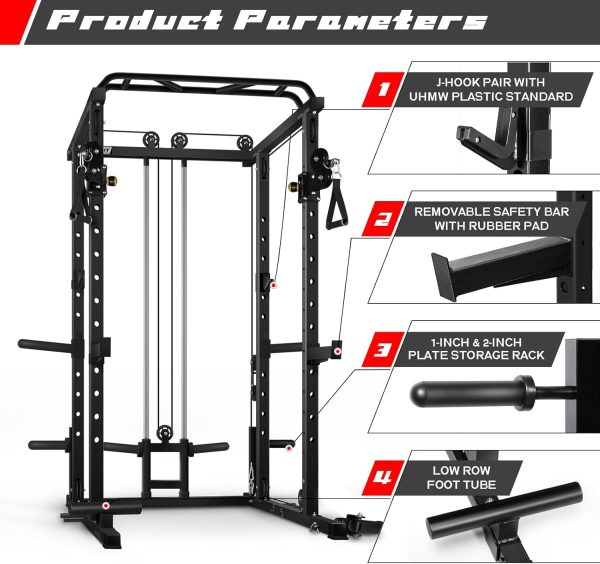 RitFit Multi-Function Squat Rack Power Cage PPC03 with Cable Crossover System, 1000LBS Capacity Power Rack and Packages with Optional Weight Bench, Barbell Weight Set, for Garage Workout & Home Gym - Image 78