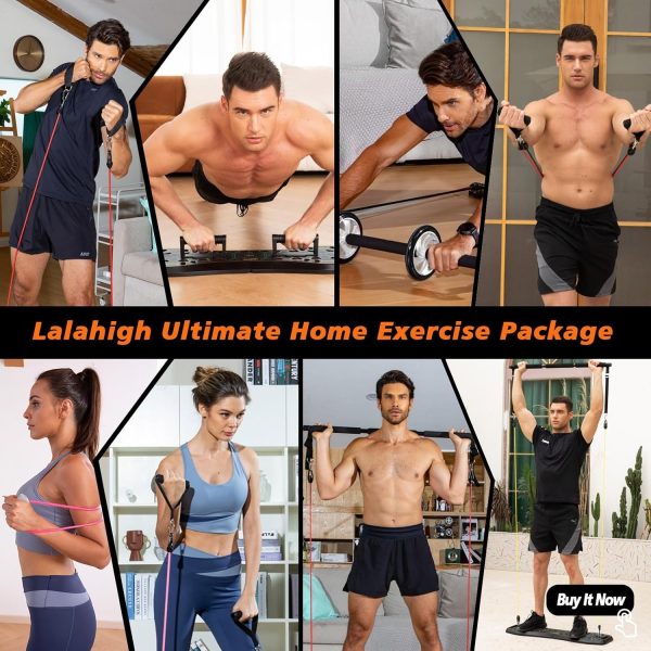 LALAHIGH Portable Home Gym System: Large Compact Push Up Board, Pilates Bar & 20 Fitness Accessories with Resistance Bands Ab Roller Wheel - Full Body Workout for Men and Women, Gift for Boyfriend - Image 3