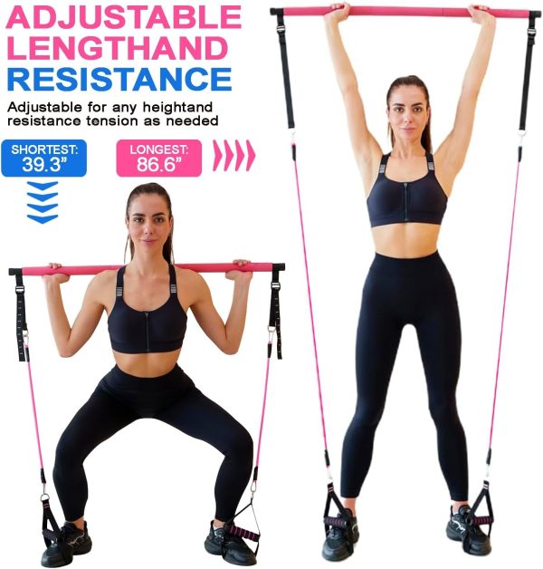 Pilates Bar Kit with Resistance Bands,Pilates Bar with Stackable Bands Workout Equipment for Legs,Hip,Waist and Arm,Exercise Fitness Equipment for Women & Men Home Gym Yoga Pilates - Image 55