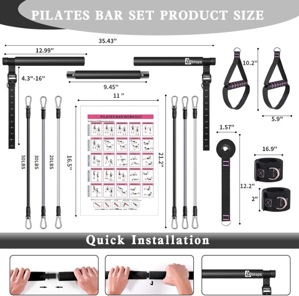 Pilates Bar Kit with Resistance Bands,Pilates Bar with Stackable Bands Workout Equipment for Legs,Hip,Waist and Arm,Exercise Fitness Equipment for Women & Men Home Gym Yoga Pilates - Image 62