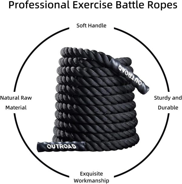 Outroad Battle Rope, 1.5" Diameter 30ft Poly Dacron Workout Exercise Training Heavy Rope, Workout Equipment for Crossfit Training Home Gym & Fitness Exercises, Black and Pattern - Image 6