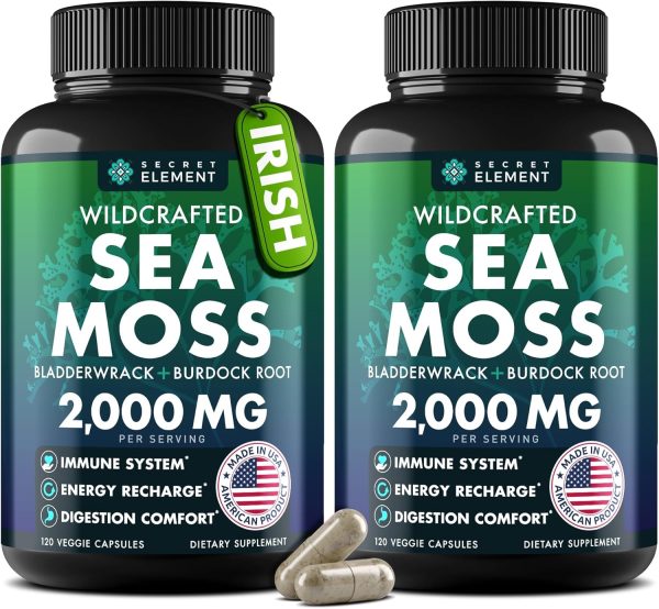 Sea Moss Capsules - Irish Sea Moss Advanced with Burdock Root, Bladderwrack & Muira Puama for Immunity, Gut, & Energy - Superfood Sea Moss Supplements w/Raw Sea Moss Powder - 120 Irish Seamoss Pills - Image 9