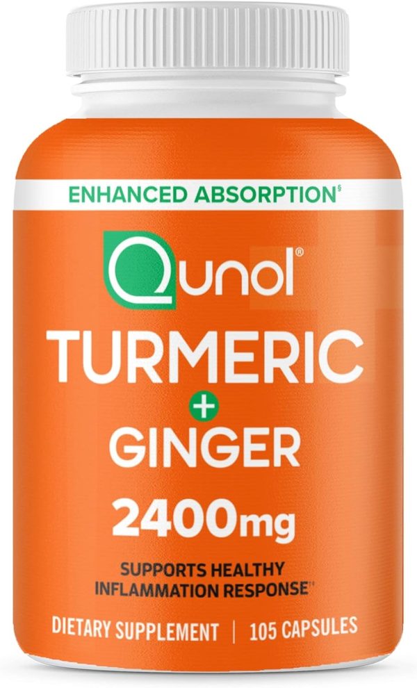 Qunol Turmeric Curcumin with Black Pepper & Ginger, 2400mg Turmeric Extract with 95% Curcuminoids, Extra Strength Supplement, Enhanced Absorption, Joint Support Supplement, 105 Count