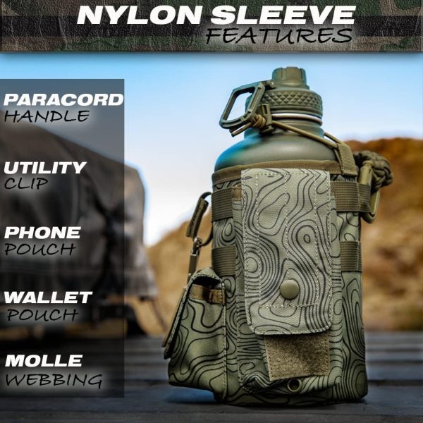 Iron Infidel Battle Bottle - 32 Oz Insulated Water Bottle with Straw Lid & Chug Cap, Stainless Steel Metal Tactical Flask With Rugged, Removable Sleeve for Keys & Phone or Wallet (OCP Camo 1 Liter) - Image 23