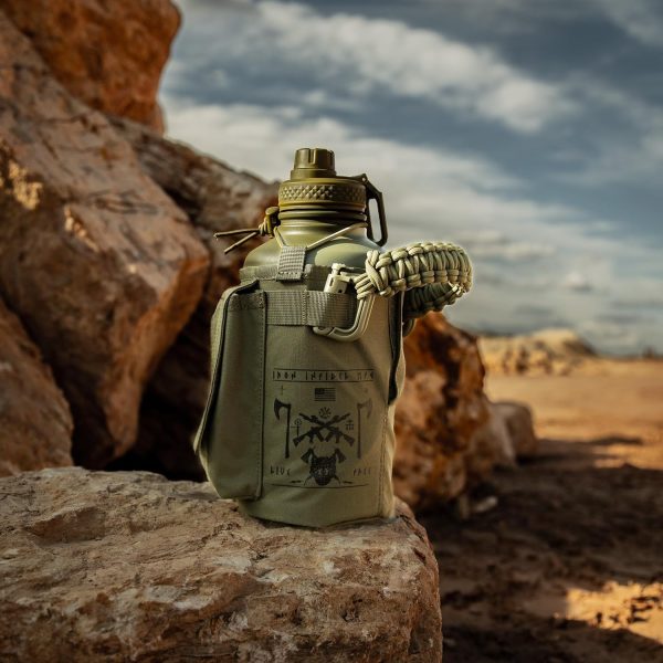 Iron Infidel Battle Bottle - 32 Oz Insulated Water Bottle with Straw Lid & Chug Cap, Stainless Steel Metal Tactical Flask With Rugged, Removable Sleeve for Keys & Phone or Wallet (OCP Camo 1 Liter) - Image 47