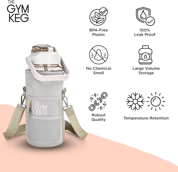 Gym Keg Water Bottle with Carrier - 74 oz Bottle Jug with Neoprene Sleeve & Phone Holder - BPA-free & Food-Grade - Leak Proof - Reusable Water Jug for Workouts, Jogging, Travel, Gym - Cherry - Image 27