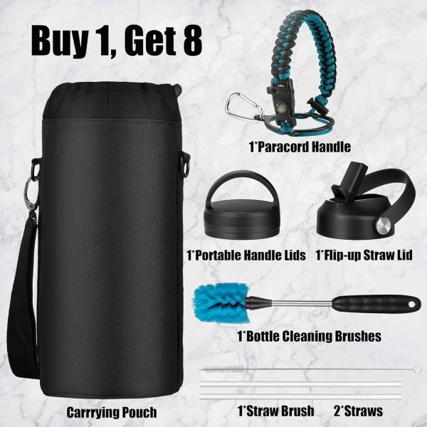 128 oz Water Bottle with Paracord Handle & Bottle Brush - Large Stainless Steel Water Bottle with Carrying Pouch & 2 Lids - Double Wall Vacuum Water Jug for Sport Gym Camping, Peach Pink&Blue - Image 44