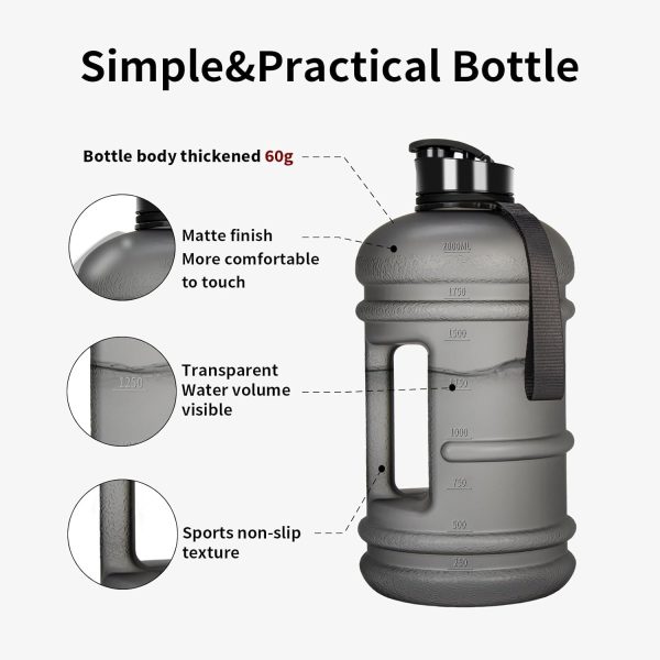 TOOFEEL 2 Liter Water Bottles - Half Gallon Water Bottle BPA Free - Ideal for Gym, Big Water Jug, Reusable Sports Bottle with Measurements Marked Drink Container (2.2L 74oz Matte Black Water Jugs) - Image 75