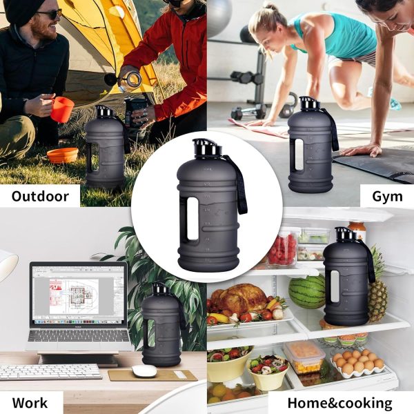 TOOFEEL 2 Liter Water Bottles - Half Gallon Water Bottle BPA Free - Ideal for Gym, Big Water Jug, Reusable Sports Bottle with Measurements Marked Drink Container (2.2L 74oz Matte Black Water Jugs) - Image 169