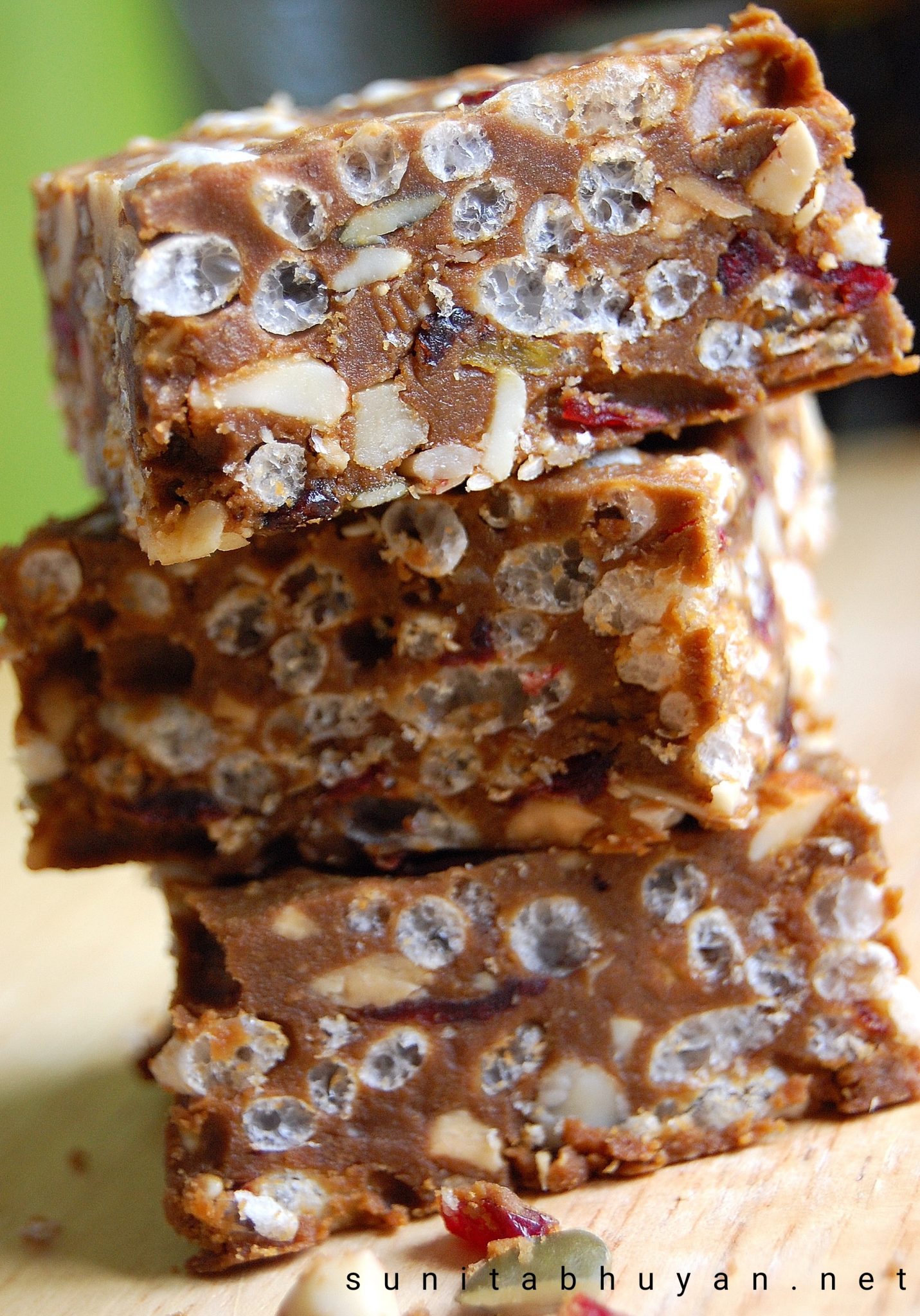 Peanut butter, puffed rice and fruit and nut squares Sunita's World