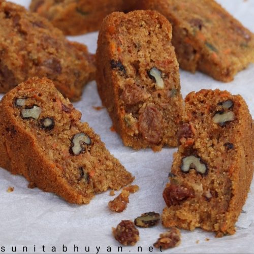 Carrot, walnut and raisin cake