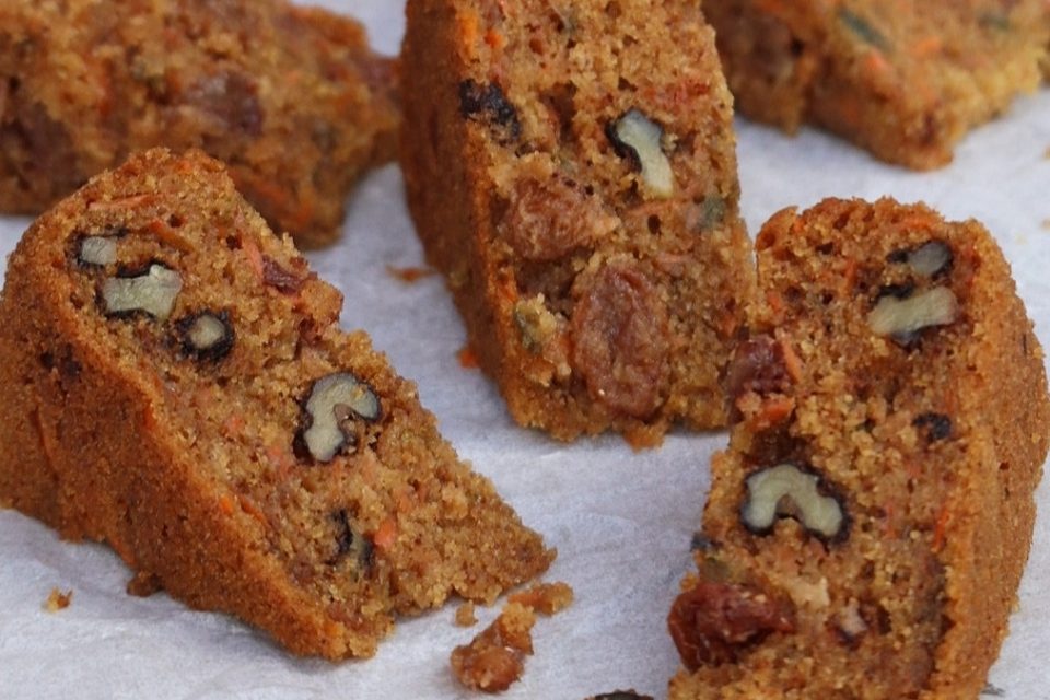 Carrot, walnut and raisin cake