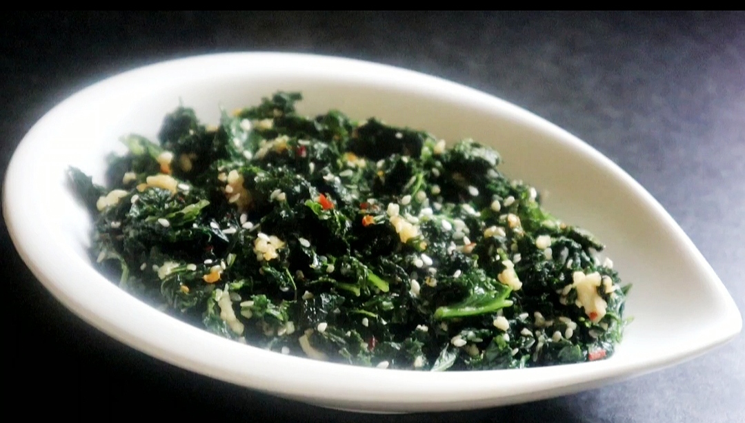 Stir fried sesame and garlic kale