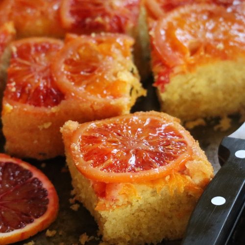 Upside down blood orange, semolina, almond and olive oil cake