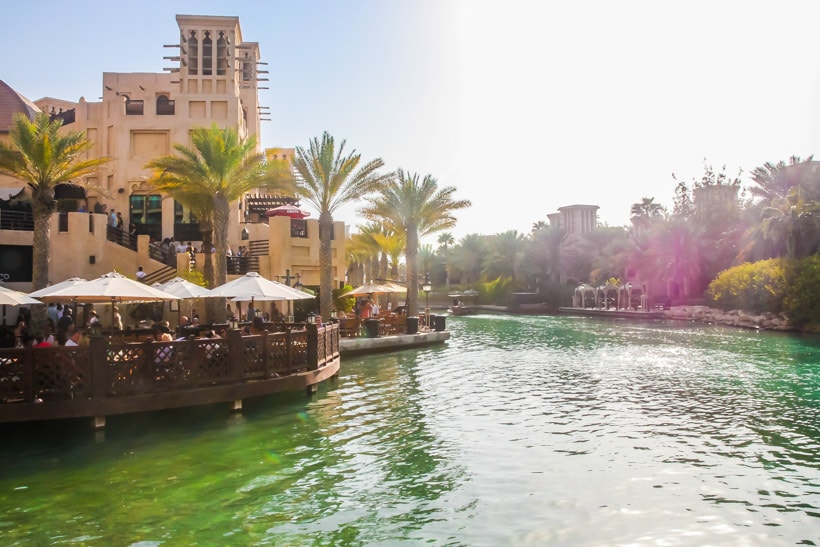 Green calans of Souk Madinat Jumeirah on a sunny day, a must on any two-day Dubai itinerary