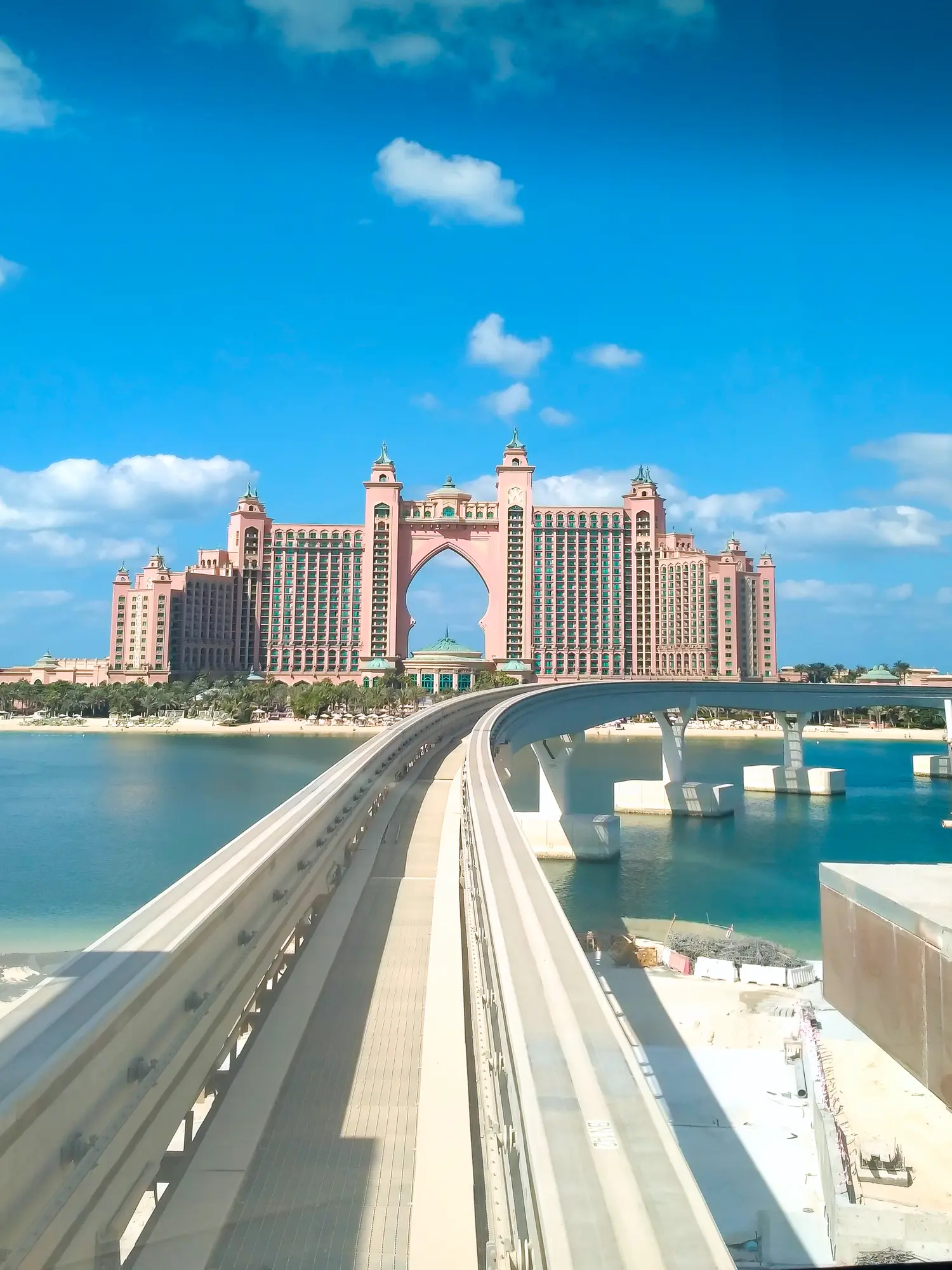 The monorail out to the pink Atlantis Palm Hotel in Dubai during a 2-day itinerary.