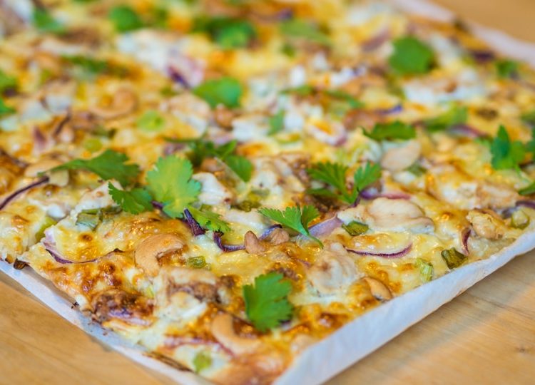 Delicious thai inspired chicken pizza recipe