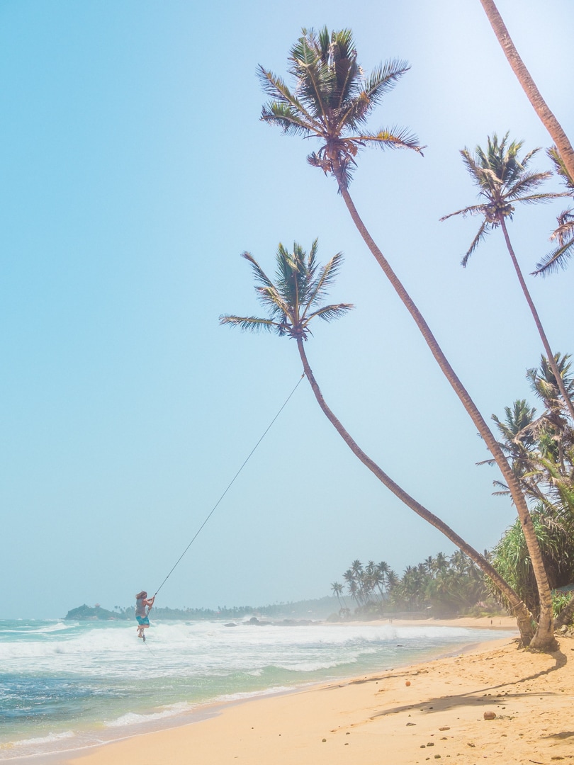 Dalawella Beach right next to Unawatuna, Sri Lanka - Palm Tree Swing