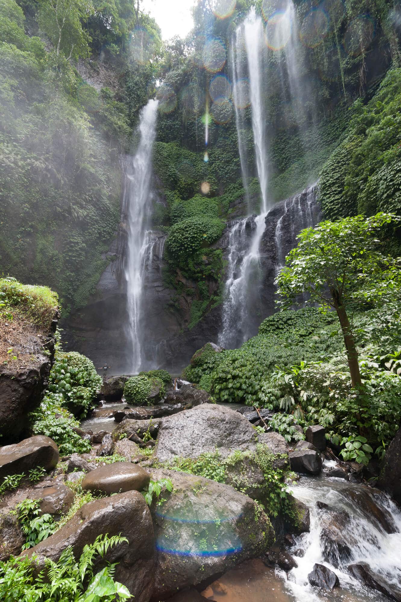 Sekumpul Waterfall in Bali seen from the bottom of the valley