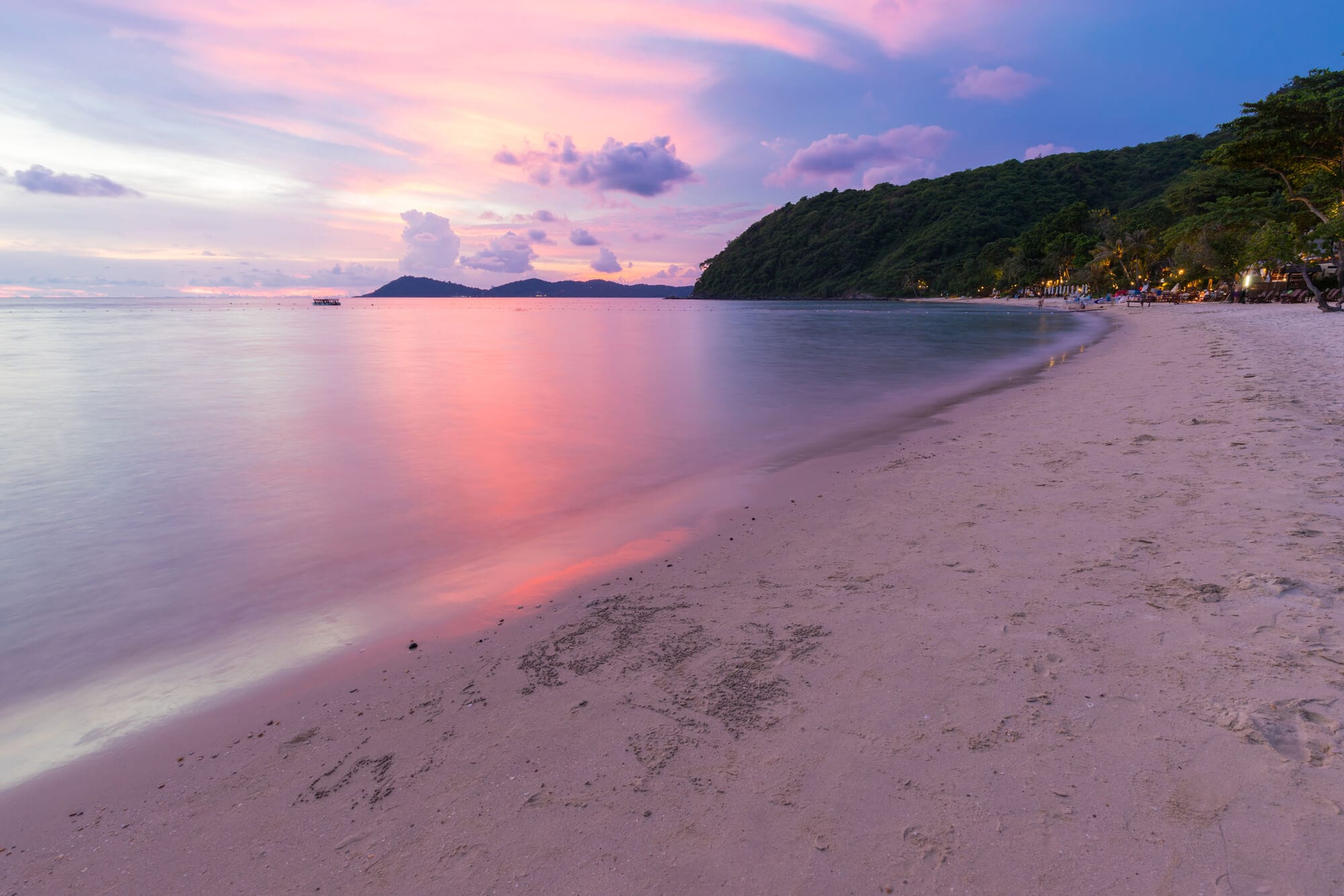 Blue, purple and pink sunset over Ao Prao Beach in Koh Samet.