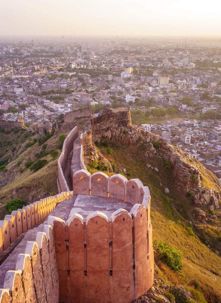 View of Jaipur city from Nahargarh Fort at sunset