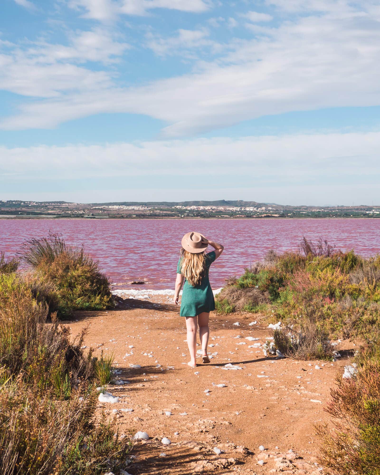 Walking down to the Pink Lake in Torrevieja Spain