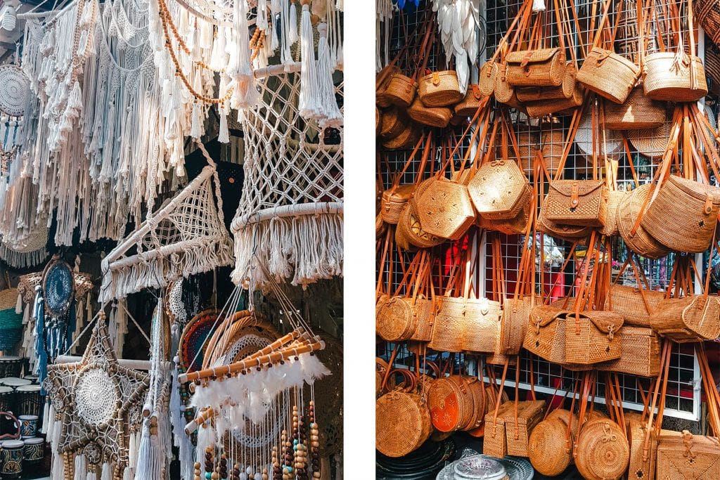 Rattan bags and dream catchers at Ubud Art Market, a must while in Ubud