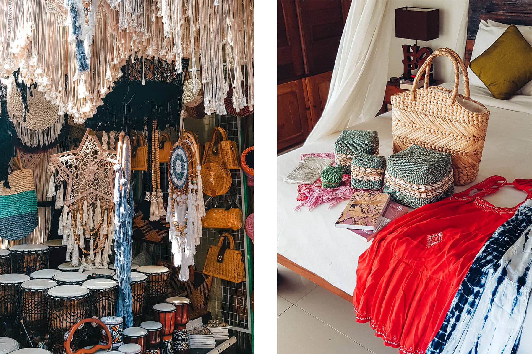 Shopping for macramé and rattan bags at the markets, one of the top things to do in Bali.