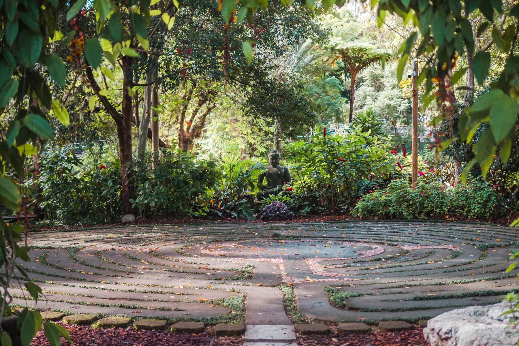 The incredibly stunning Crystal Castle & shambhala Gardens located in the Byron Bay hinterland, NSW Australia - Labyrinth reflection walk