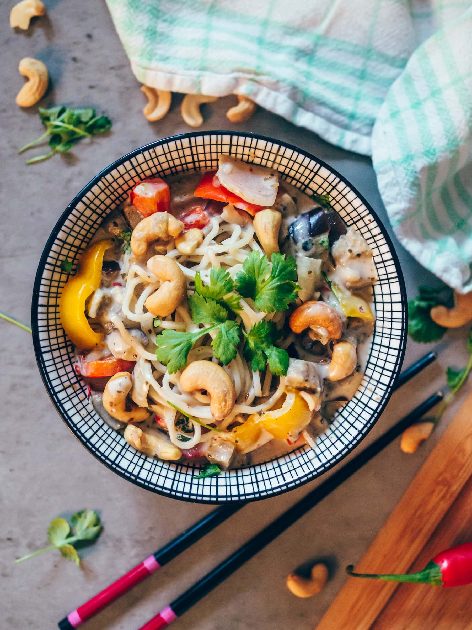Thai inspired coconut & coriander noodle bowl - Quick & easy vegan recipe