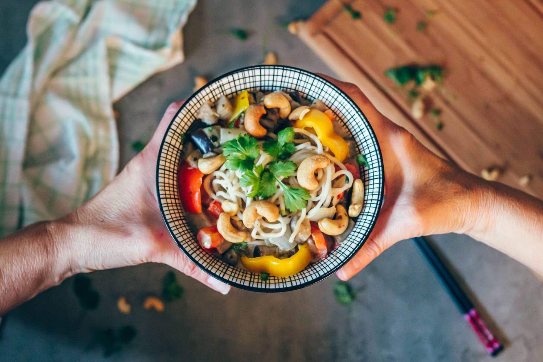 Thai style coconut & coriander noodle bowl - Quick & easy vegan recipe