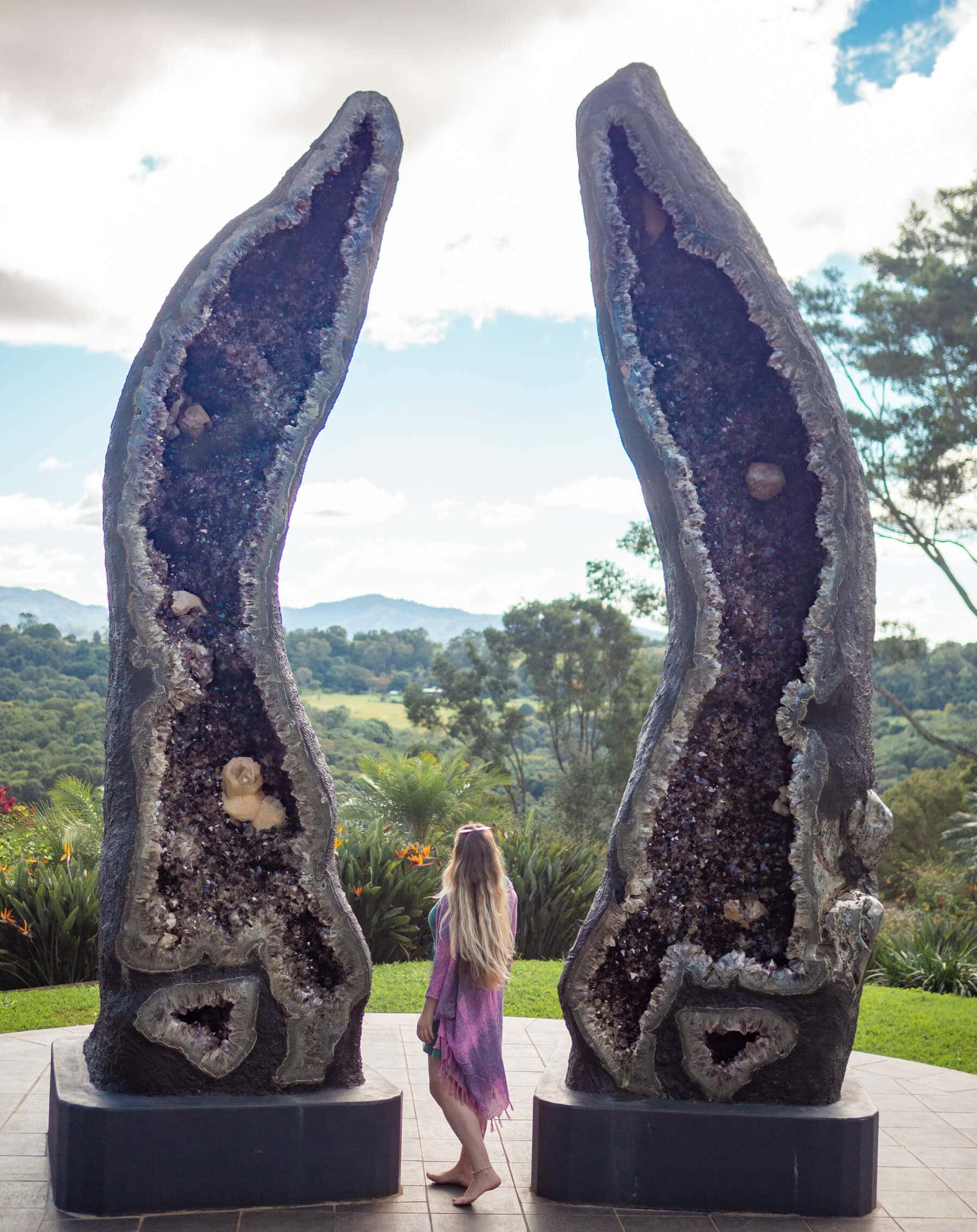 The world's tallest crystal geodes at the Crystal Castle outside Byron Bay - The Crystal Guardians