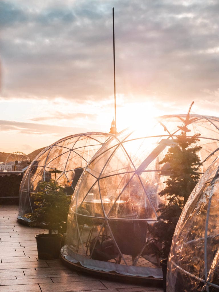 Budapest Instagram photo guide - Gorgeous sunset seen from the 360 rooftop igloo Bar