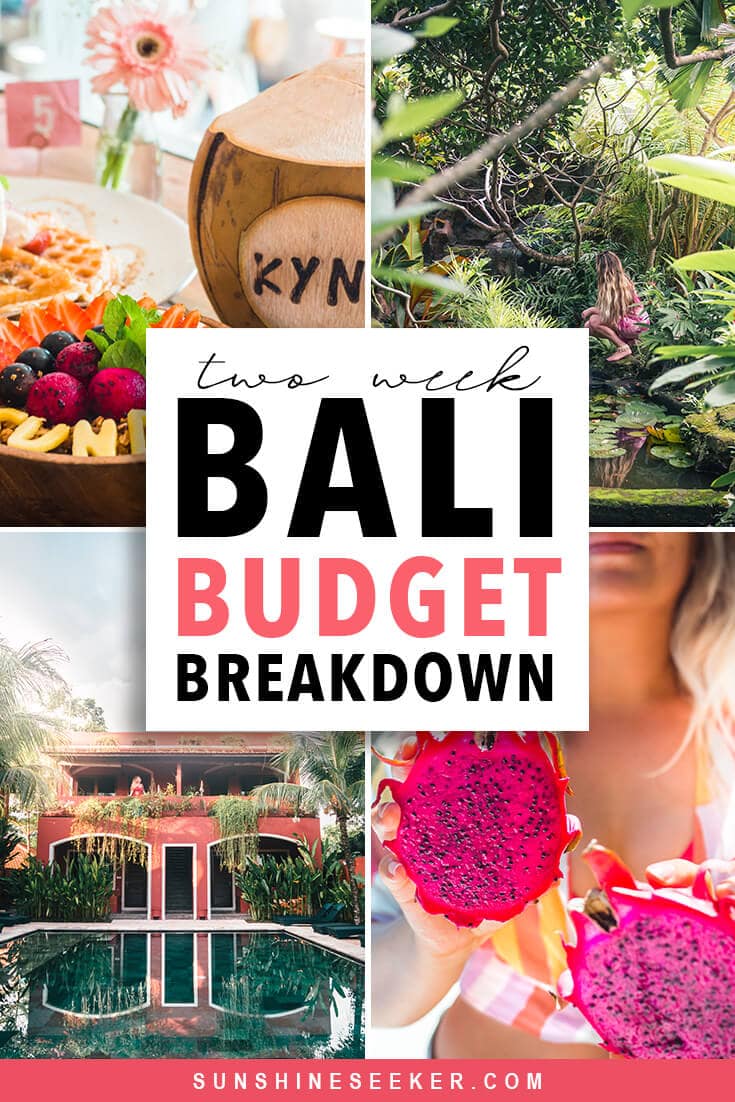 Are you wondering how much you should budget for two weeks in Bali? Click through to find out exactly how much I spent on accommodation, food, transport, shopping and activities in my daily Bali budget breakdown #bali #canggu #uluwatu #legian #eastbali #budget #travelinspo