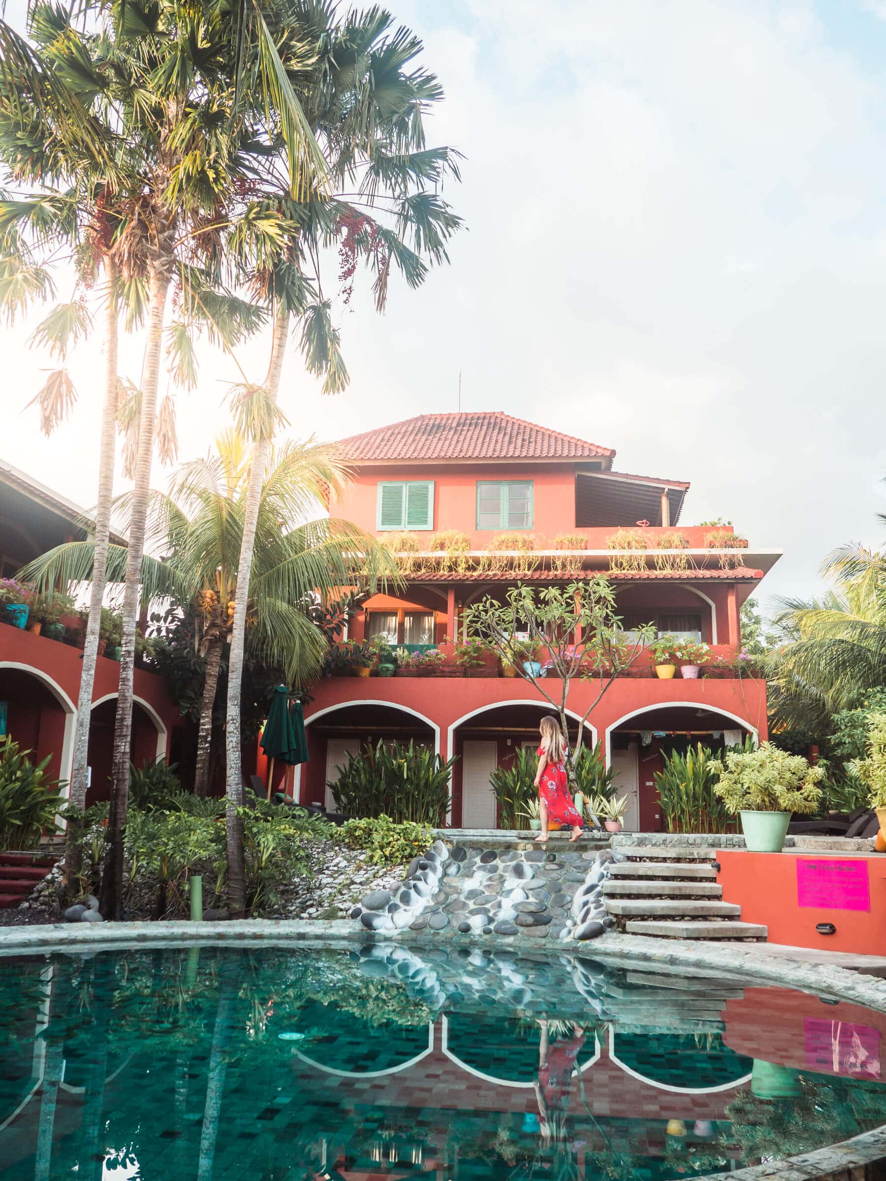 Early morning at the stunning Pink Coco Hotel in Padang Padang - Bali budget breakdown