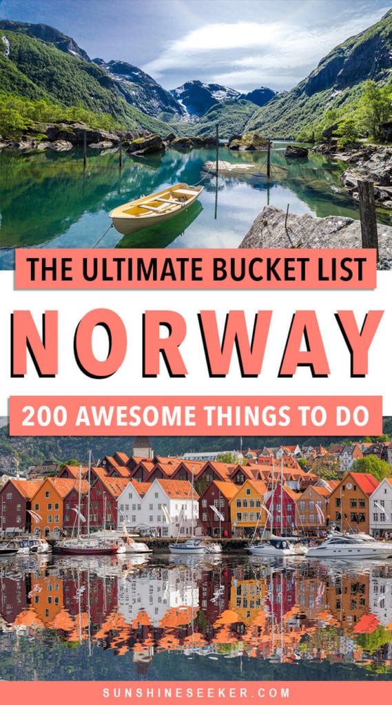 Click through for 200 of the best places to see and things to do in beautiful Norway! From Northern Europe's tallest mountain and the northern lights to majestic waterfalls and Viking settlements. Norway has something to do for everyone. This is the ultimate Norway bucket list #norway #northernlights #lofoten #oslo #trondheim #bucketlist #travelinspo #svalbard