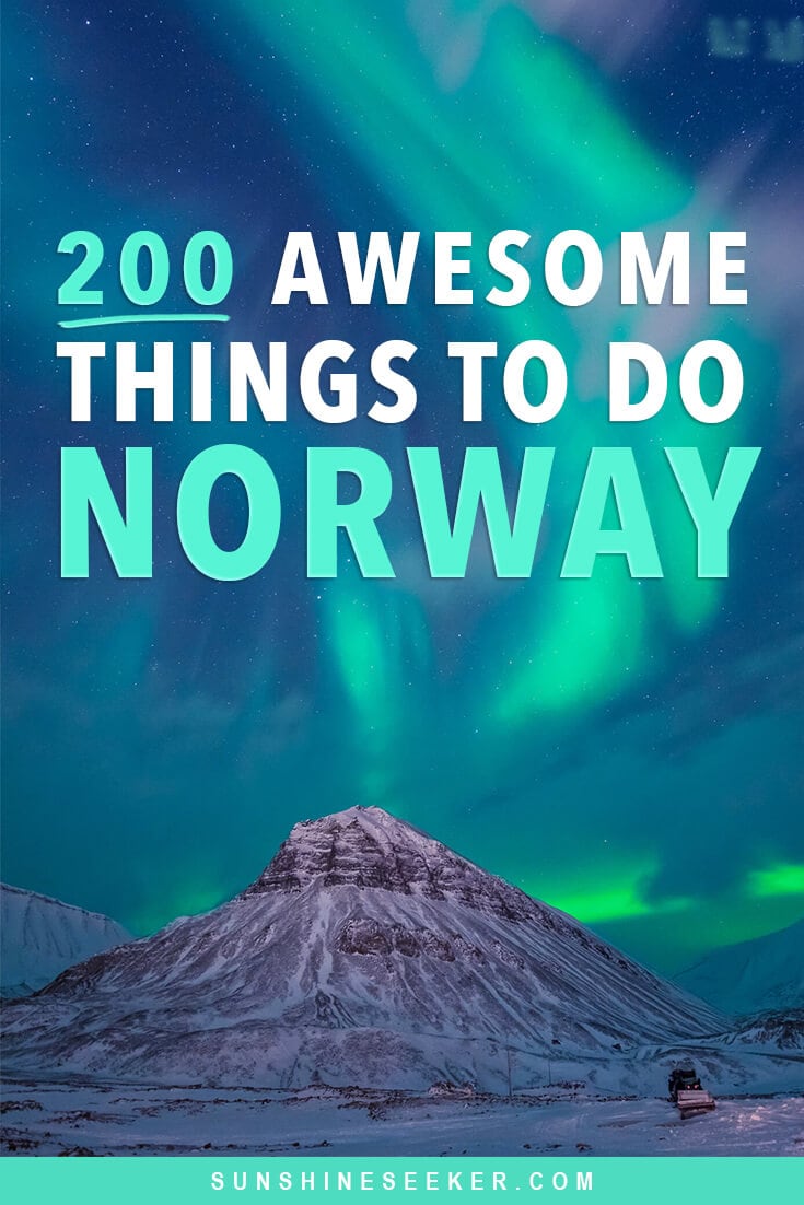 Click through for 200 of the top places to see and things to do in beautiful Norway! From Northern Europe's tallest mountain and the northern lights to majestic waterfalls and Viking settlements. Norway has something to do for everyone. This is the ultimate Norway bucket list #norway #northernlights #lofoten #oslo #trondheim #bucketlist #travelinspo #svalbard