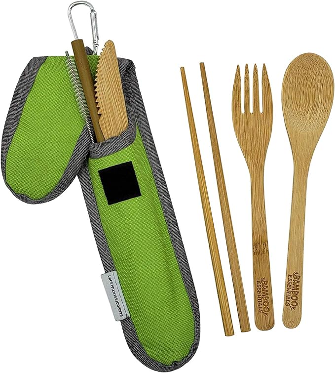 Sustainable bamboo cutlery set for travel, the best travel gift under $50 for him and her.