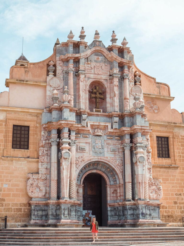 The striking Baroque facade of the Basílica de la Vera Cruz in Caravaca de la Cruz