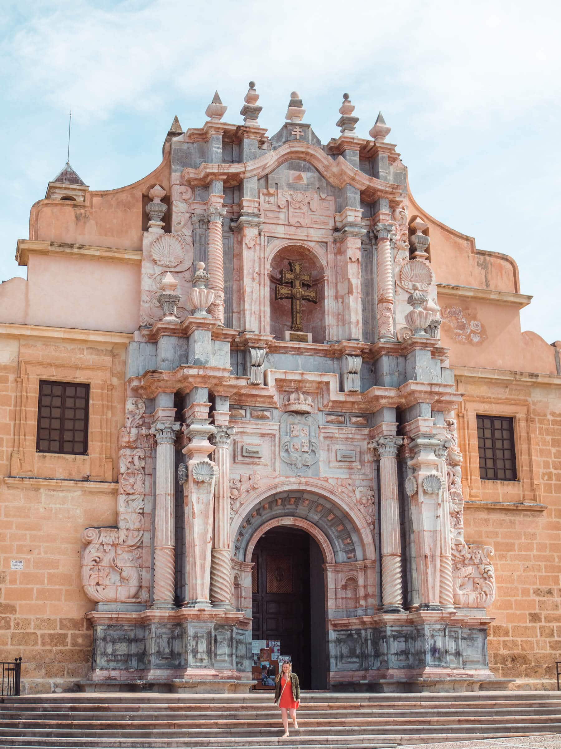 The striking Baroque facade of the Basílica de la Vera Cruz in Caravaca de la Cruz in the Region of Murcia.