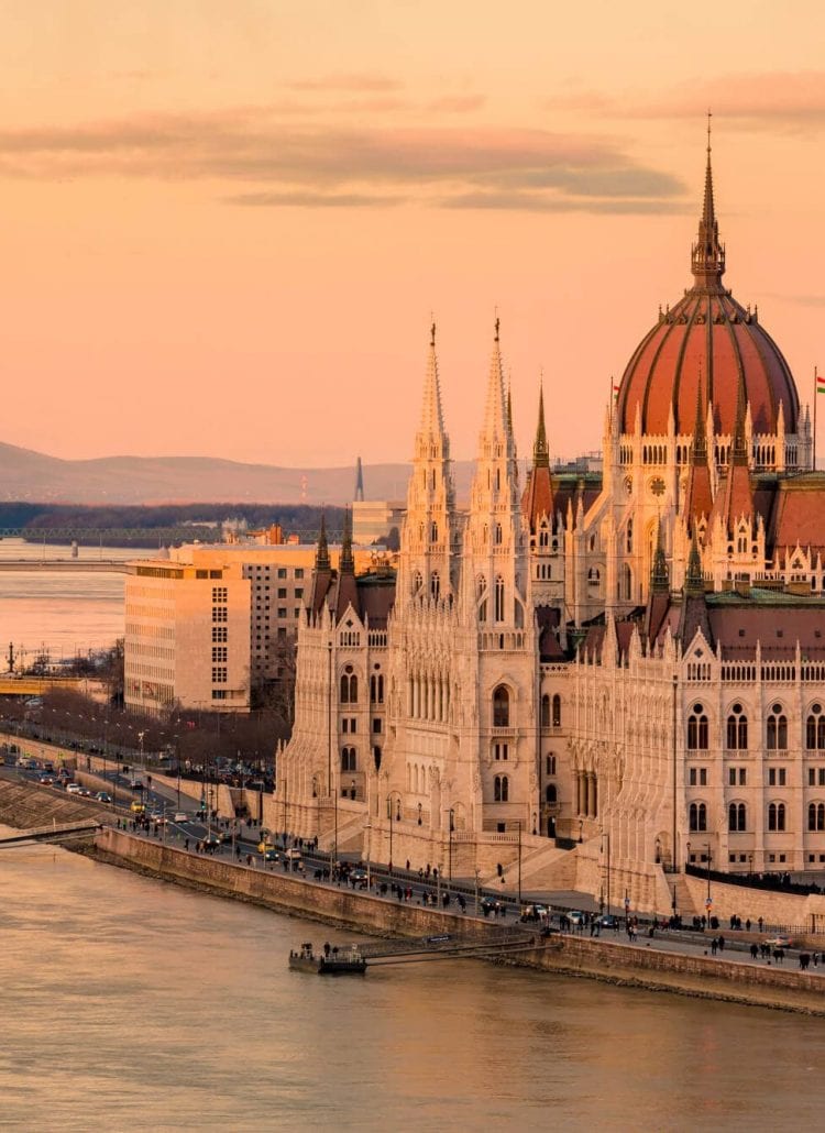 Sunset over the Danube river and Budapest Parliament - Budapest Instagram Captions