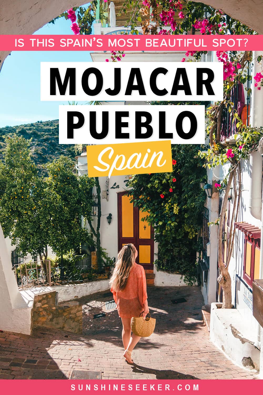 Click through to see why you should visit Mojácar Pueblo in Andalucía. One of Spain's most beautiful white villages I Things to do in Almeria I White Town Andalucía I Pueblos Blancos Andalucia I When to visit Mojácar Pueblo + The most Instagrammable street corner in Spain