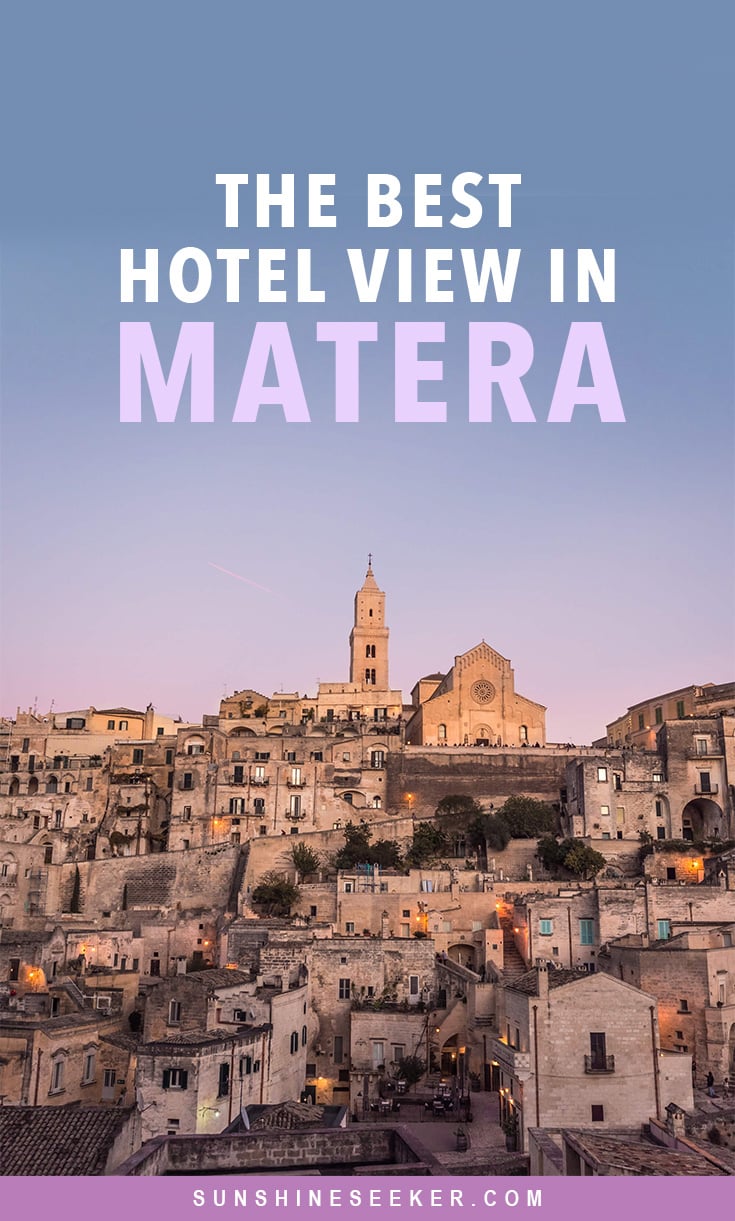 Discover the hotel with the best view in Matera, Italy. You have to see this place. It's like a real-life fairytale! Be sure to save this hotel for when you visit Matera I Best Matera Italy accommodation I Best hotel in Matera I Best view in Matera